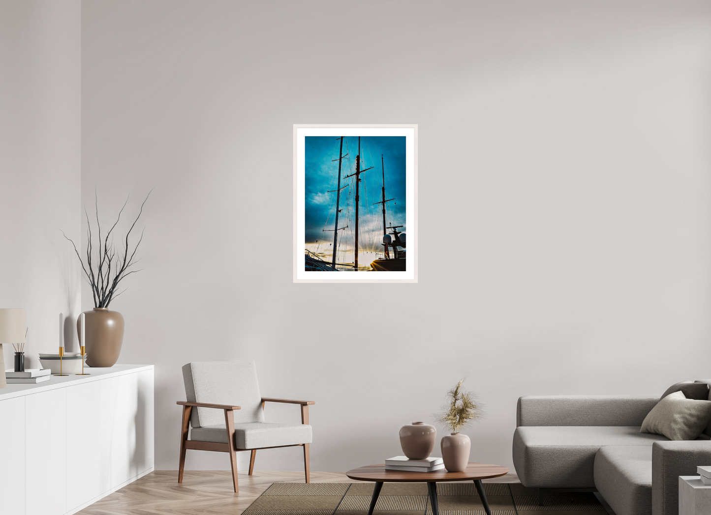60 x 80 cm, Photo encadré bois érable blanc 20mm Jolie lumiere au port