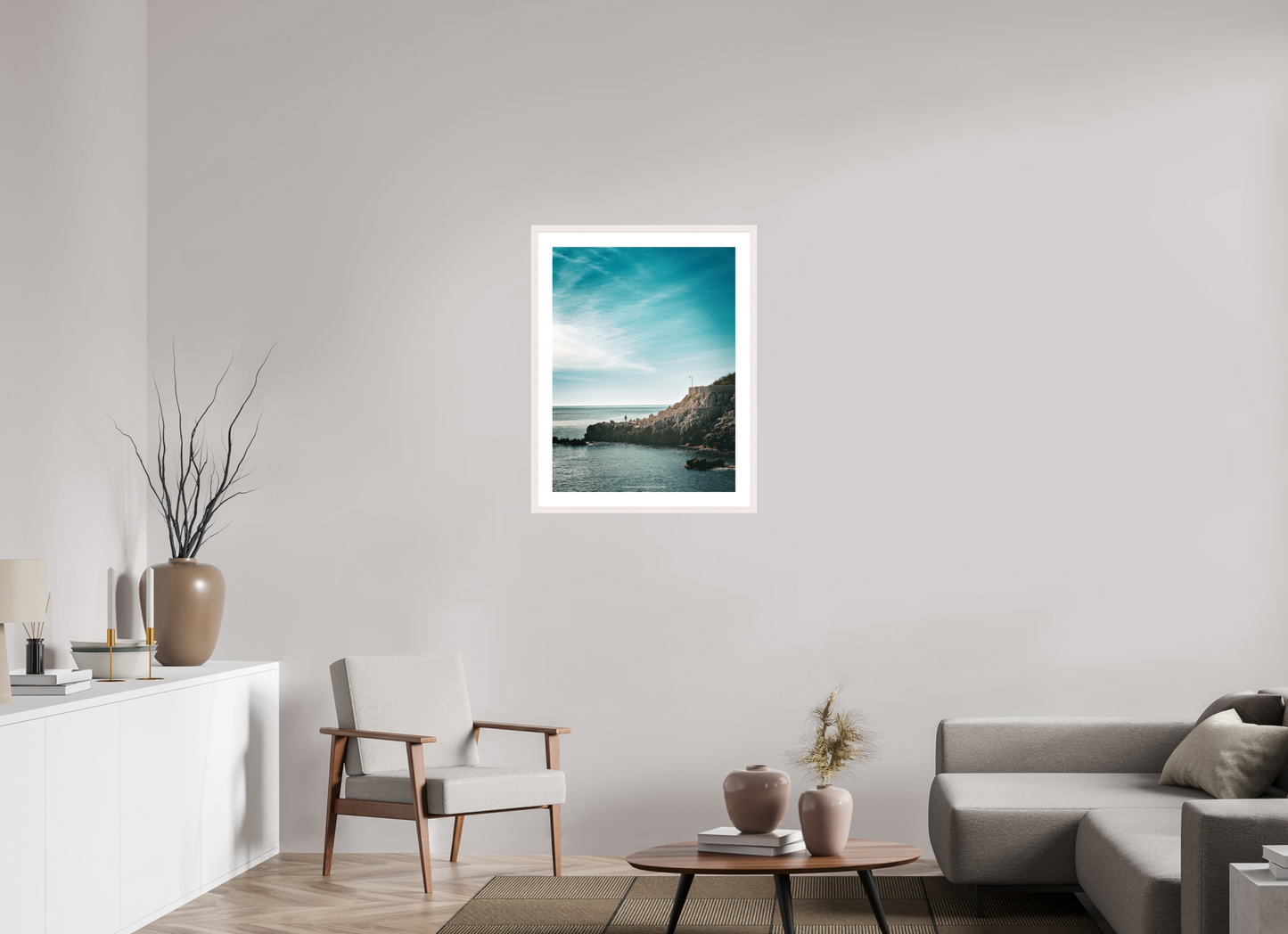 60 x 80 cm, Photo encadré bois érable blanc 20mm Entre Roche et Silence