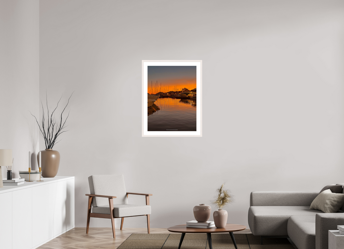 60 x 80 cm, Photo encadré bois érable blanc 20mm Coucher au vieux port